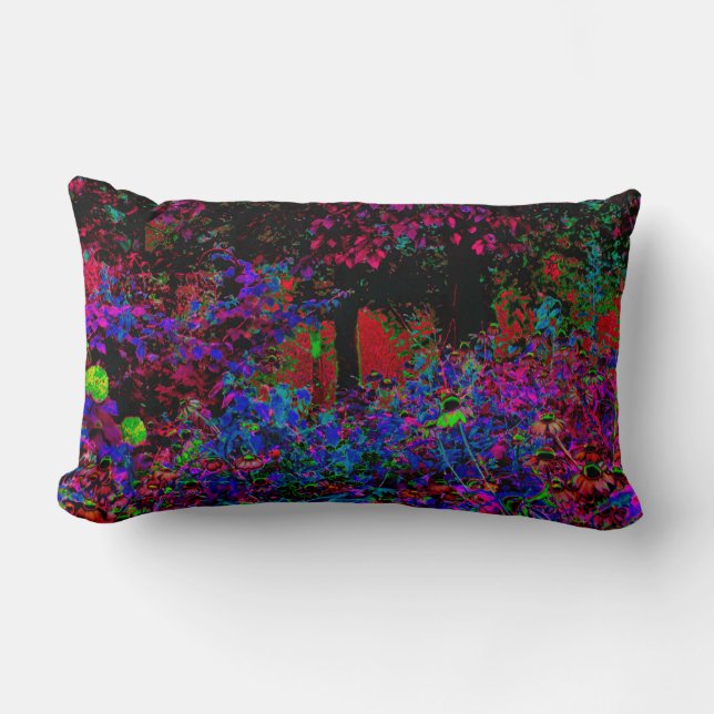 Psychedelische Crimson Red and Black Garden Sunris Lendenkissen (Vorderseite)