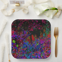 Psychedelische Crimson Red and Black Garden Sunris Pappteller