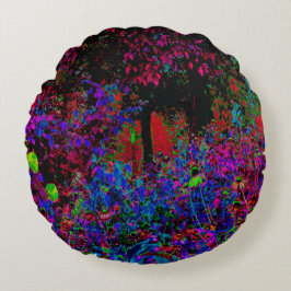 Psychedelische Crimson Red and Black Garden Sunris Rundes Kissen