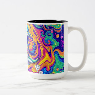 Psychedelische Delphine in Wirbel des Vividen Ozea Zweifarbige Tasse