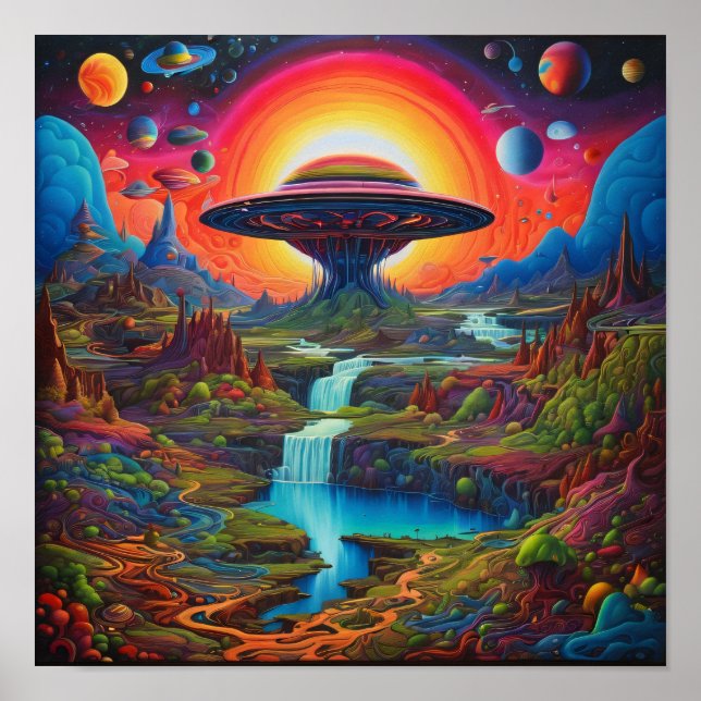 Psychedelische Dreamscape-Alien Poster (Vorne)