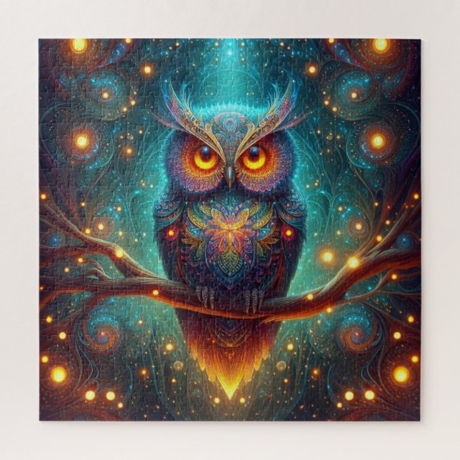 Psychedelische Eule in einem Kosmischen Wald Puzzle (Vertikal)