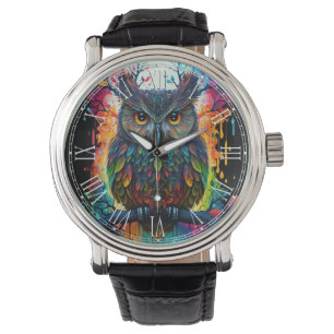 Psychedelische Fantasie Hippy Owl Armbanduhr