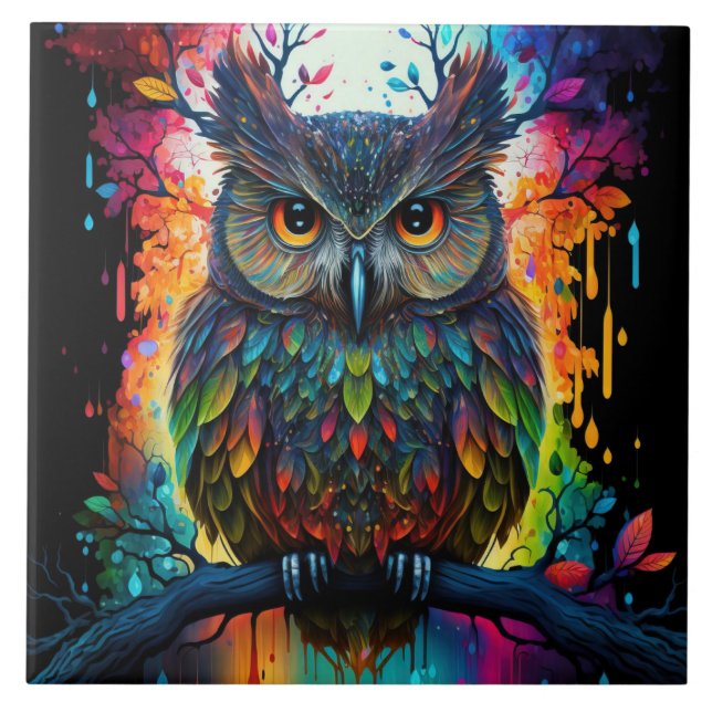 Psychedelische Fantasie Hippy Owl Fliese (Vorderseite)