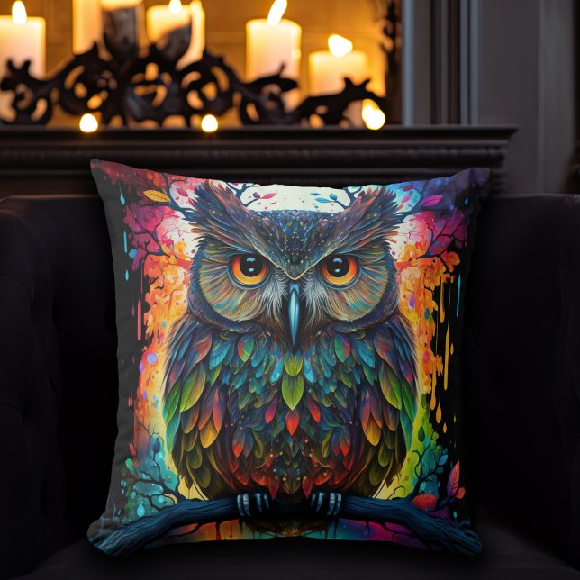 Psychedelische Fantasie Hippy Owl Kissen (Von Creator hochgeladen)