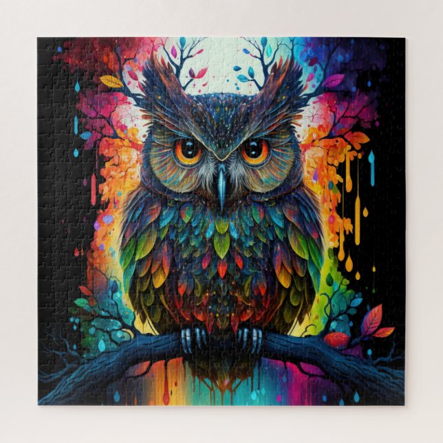 Psychedelische Fantasie Hippy Owl Puzzle (Vertikal)