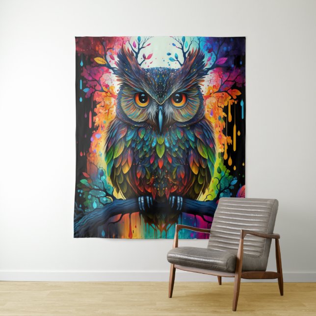 Psychedelische Fantasie Hippy Owl Wandteppich (Beispiel)