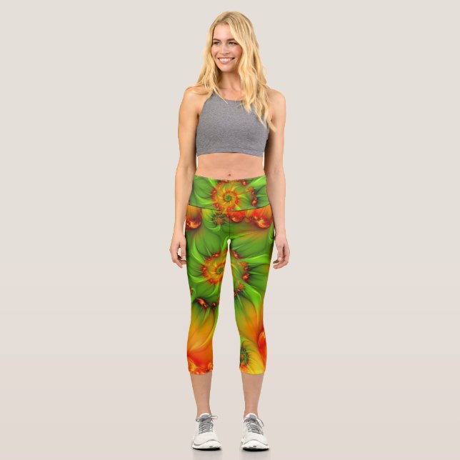Psychedelische Farben Modernes Abstraktes Fraktal  Capri Leggings (Vorderseite)