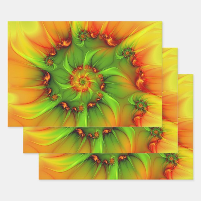 Psychedelische Farben Modernes Abstraktes Fraktal  Geschenkpapier Set (Set)