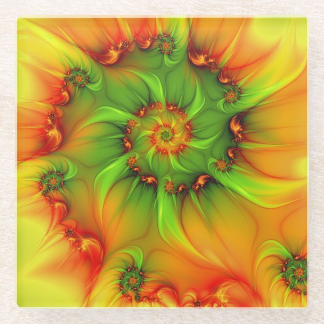 Psychedelische Farben Modernes Abstraktes Fraktal  Glasuntersetzer (Vorderseite)