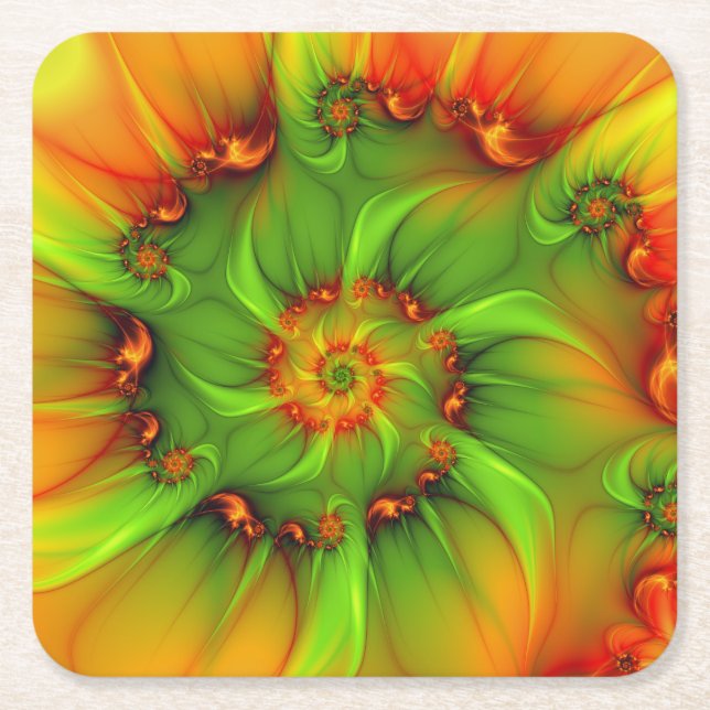 Psychedelische Farben Modernes Abstraktes Fraktal  Rechteckiger Pappuntersetzer (Vorderseite)