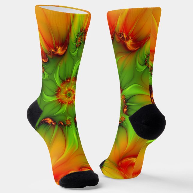 Psychedelische Farben Modernes Abstraktes Fraktal  Socken (Gewinkelt)