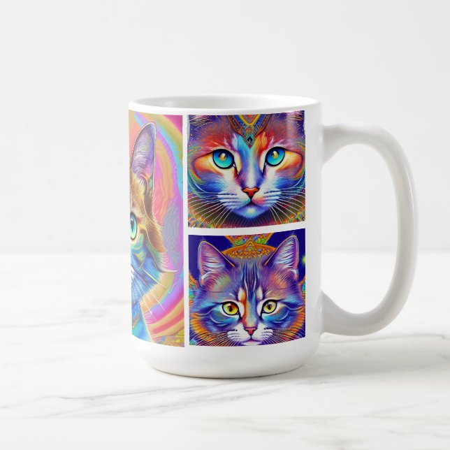 Psychedelische, farbenfrohe Königskatzen Kaffeetasse (Rechts)