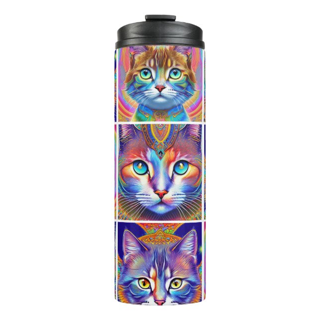 Psychedelische, farbenfrohe Königskatzen Thermosbecher (Vorderseite)