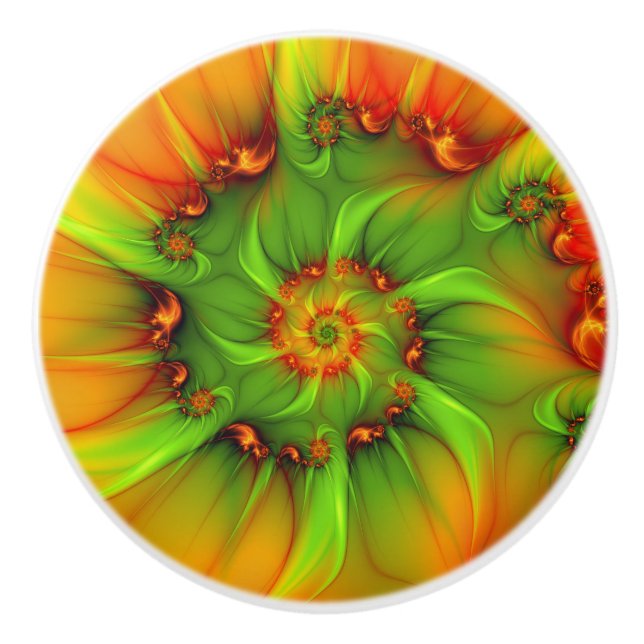Psychedelische farbenfrohe moderne abstrakte Frakt Keramikknauf (Vorderseite)