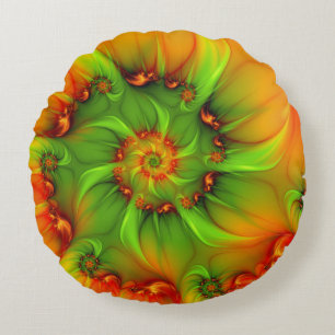 Psychedelische farbenfrohe moderne abstrakte Frakt Rundes Kissen
