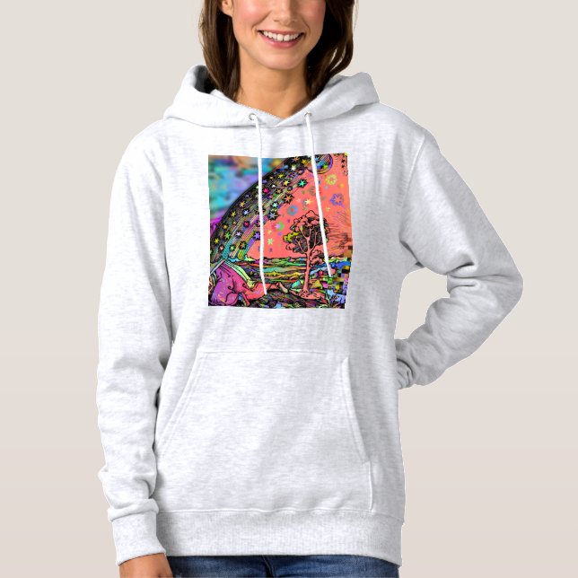 Psychedelische Flammarion-Radierung Trippy Regenbo Hoodie (Vorderseite)