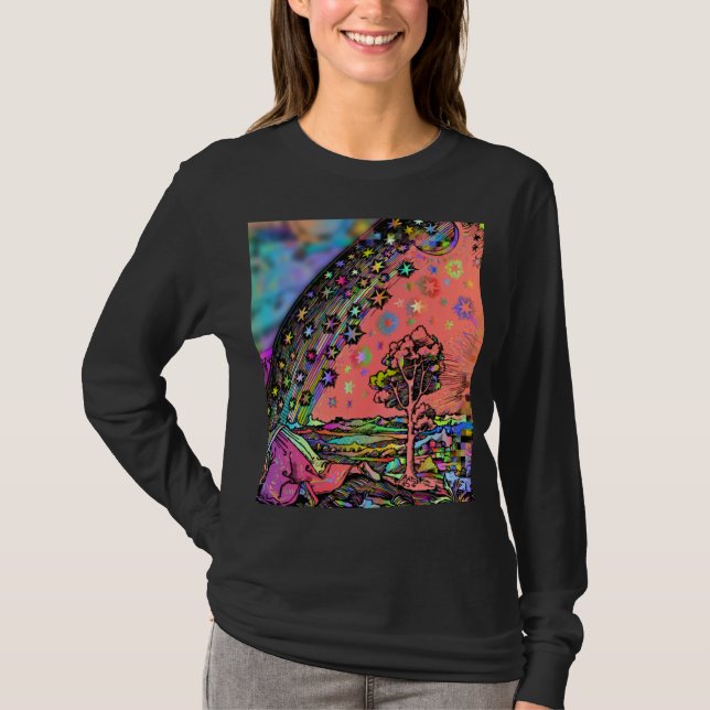Psychedelische Flammarion-Radierung Trippy-Regenbo T-Shirt (Vorderseite)