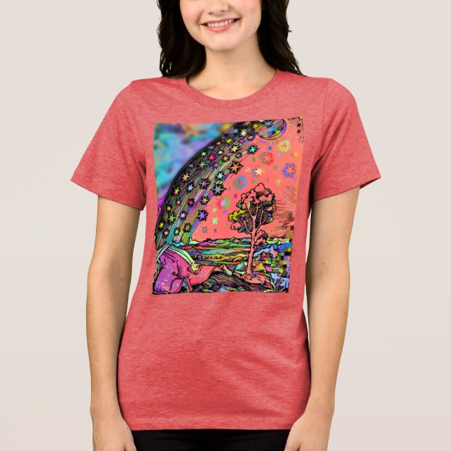 Psychedelische Flammarion-Radierung Trippy Regenbo Tri-Blend Shirt (Vorderseite)