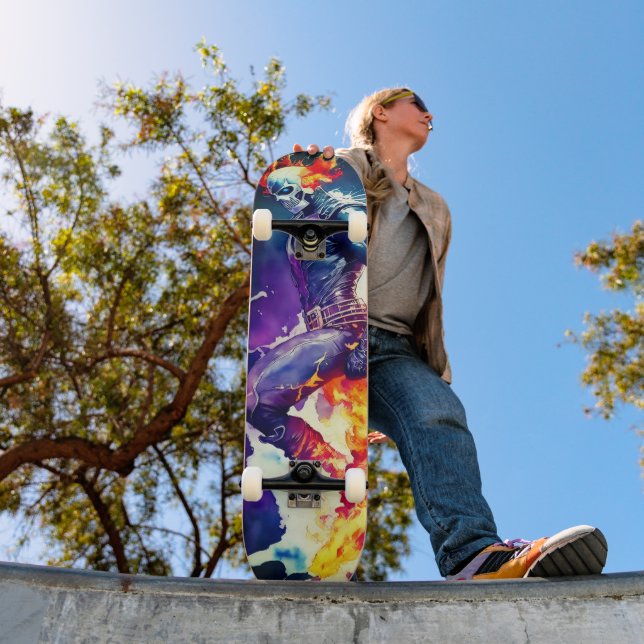Psychedelische Flammenschädel Skateboard (Außenbereich 1)
