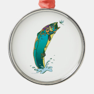 Psychedelische Forellenfischerei Ornament Aus Metall