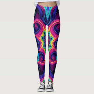 Psychedelische Fraktal Leggings mit Neon Mandala A