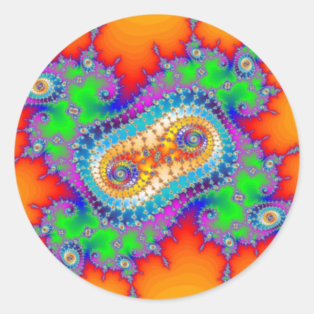 Psychedelische Fraktal Spirals Runder Aufkleber (Vorderseite)