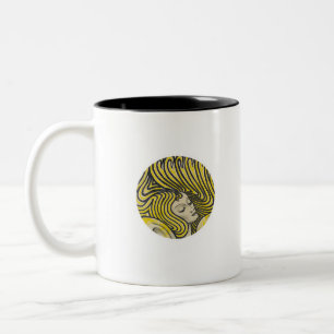 Psychedelische Frau in farbenfroher Vintag Line Ar Zweifarbige Tasse