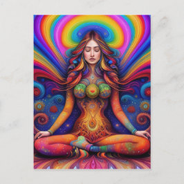 Psychedelische Goddess Rainbow Meditation Art Postkarte