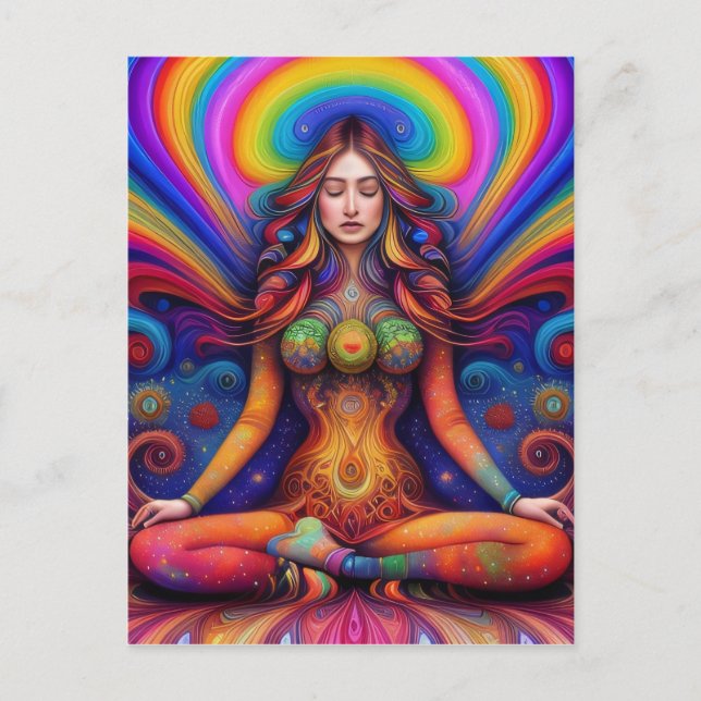 Psychedelische Goddess Rainbow Meditation Art Postkarte (Vorderseite)
