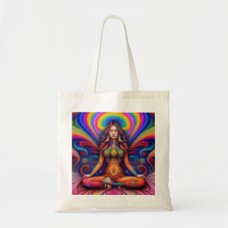 Psychedelische Goddess Rainbow Meditation Art Tragetasche