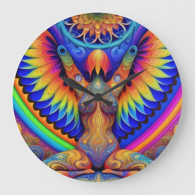 Psychedelische Göttin Colorful Große Wanduhr (Vorderseite)