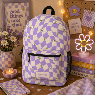 Psychedelische Groovy-Daisy-Karo, Y2K 90er Bedruckter Rucksack