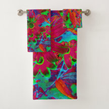 Psychedelische Groovy Rot und Grüne Wildblumen