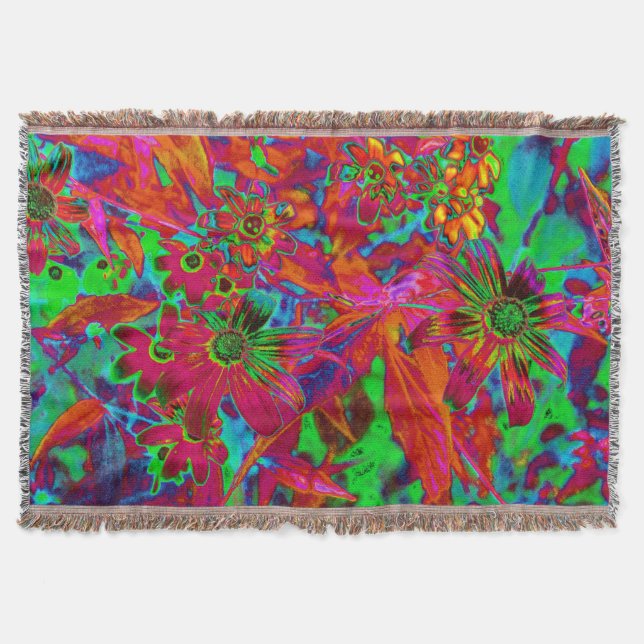 Psychedelische Groovy Rot und Grüne Wildblumen Decke (Vorderseite)