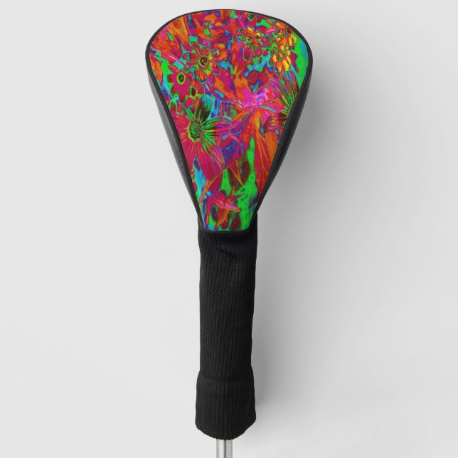 Psychedelische Groovy Rot und Grüne Wildblumen Golf Headcover (Vorderseite)
