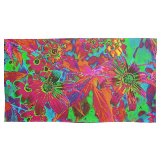 Psychedelische Groovy Rot und Grüne Wildblumen Kissenbezug (Vorderseite-Links)