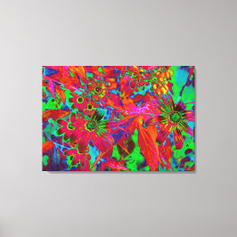 Psychedelische Groovy Rot und Grüne Wildblumen Leinwanddruck