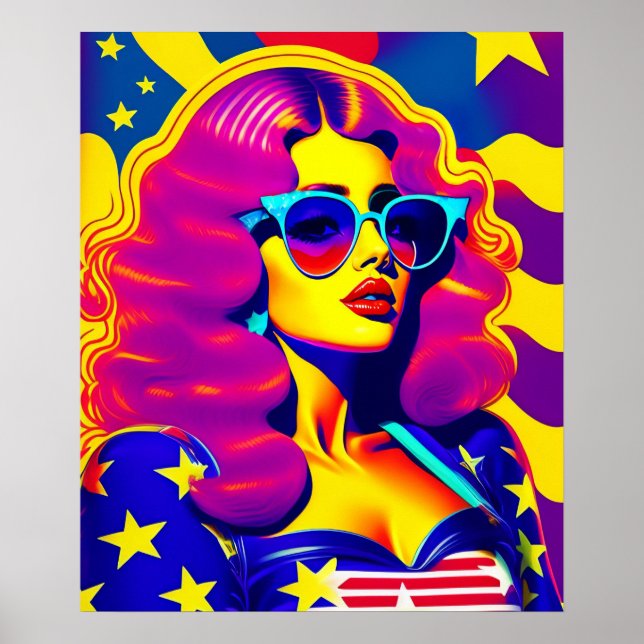 Psychedelische Groovy Stars Sensation Vintag Girl  Poster (Vorne)