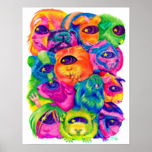 Psychedelische Guinea Pig Pile Print Poster