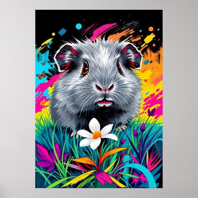 Psychedelische Guinea Schwein - Pop Art Pet Portra Poster (Vorne)
