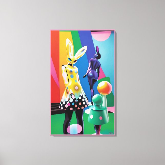 Psychedelische Hasenwelt Leinwanddruck (Vorderseite)