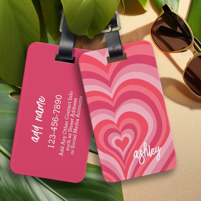 Psychedelische Herzkalligraphie Skriptnamen Pinks Gepäckanhänger (Custom Luggage Tag - Personalized Bag Tag)