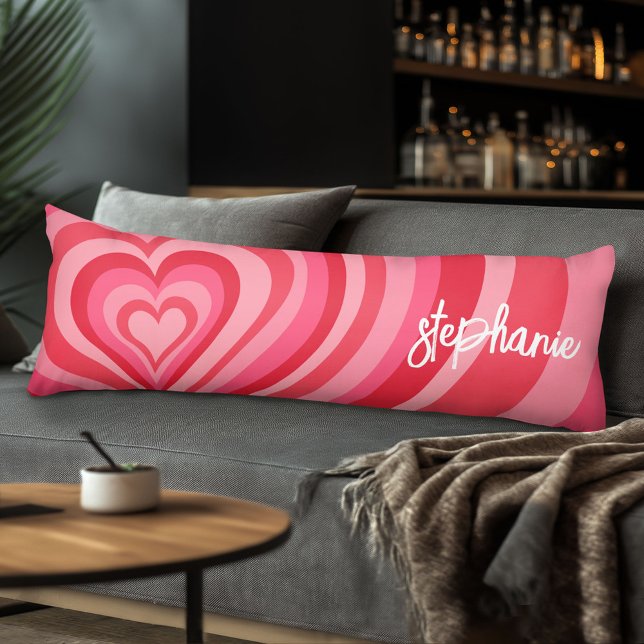 Psychedelische Herzkalligraphie Skriptnamen Pinks Seitenschläferkissen (Body Pillow with Monogram)