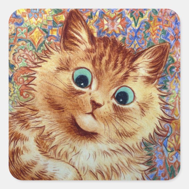 Psychedelische Hintergrundkat von Louis Wain gemal Quadratischer Aufkleber (Vorderseite)