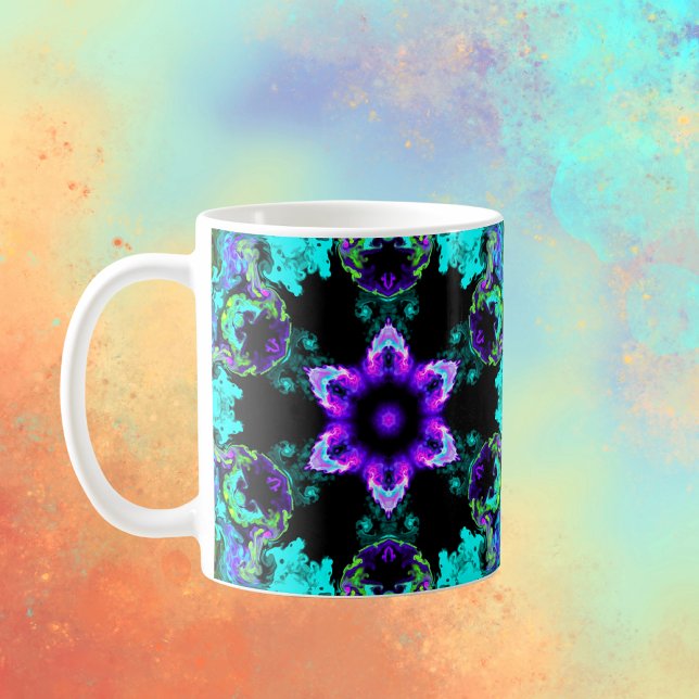 Psychedelische Hippie-Blume Lila Aquamarin und sch Kaffeetasse (Von Creator hochgeladen)
