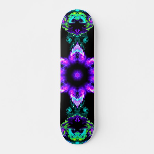 Psychedelische Hippie-Blume Lila Aquamarin und sch Skateboard (Vorne)
