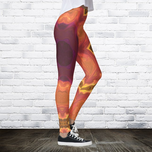 Psychedelische Hippie-Blume Orange Lila und gelb Leggings (Von Creator hochgeladen)