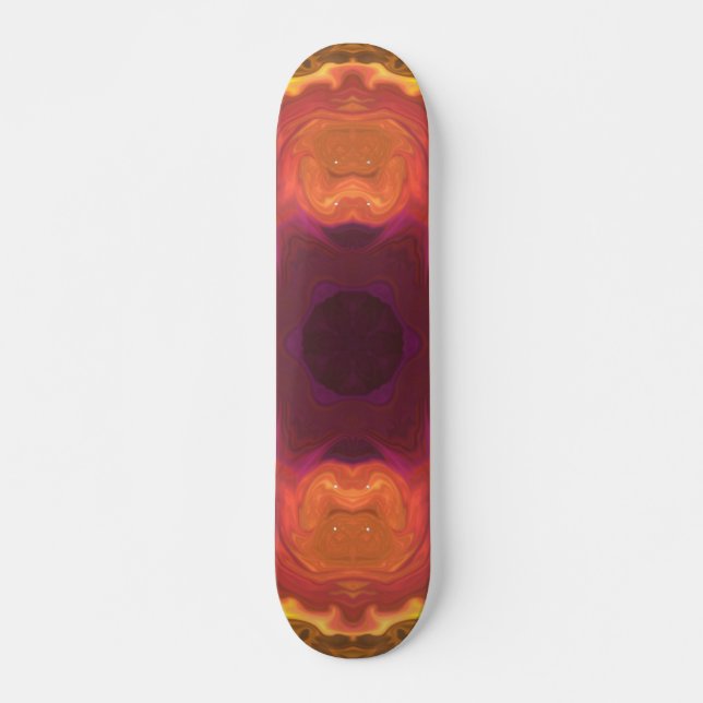 Psychedelische Hippie-Blume Orange Lila und gelb Skateboard (Vorne)