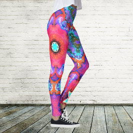 Psychedelische Hippie-Blume Rosa Blau und Orange Leggings